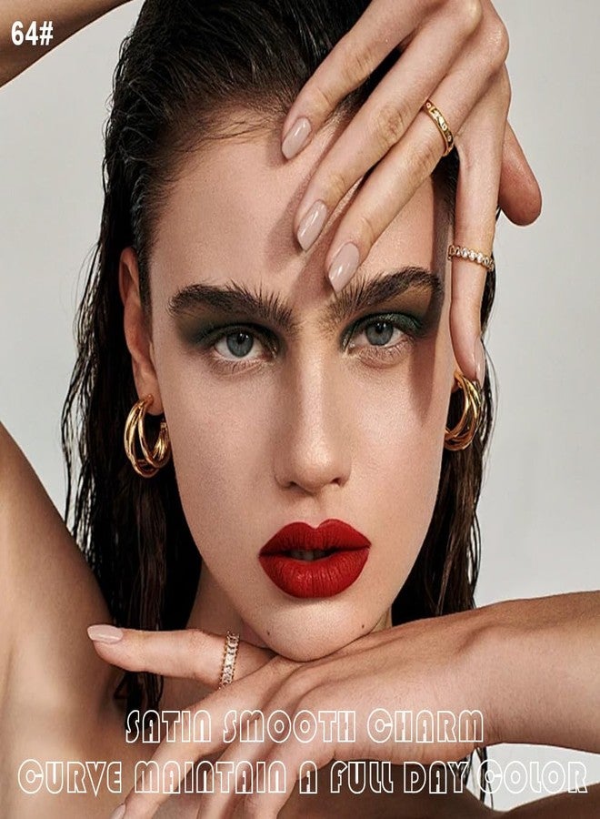 AMY'S DIARY 2Pcs Brick Red Matte Lip Liner and Lipstick Makeup Set, Warm Red Lip Stain Lip Gloss Matt Liquid Lipstick 24H Long Lasting lapiz labiales mate 24 horas originales larga duracion (64#) - Image 2